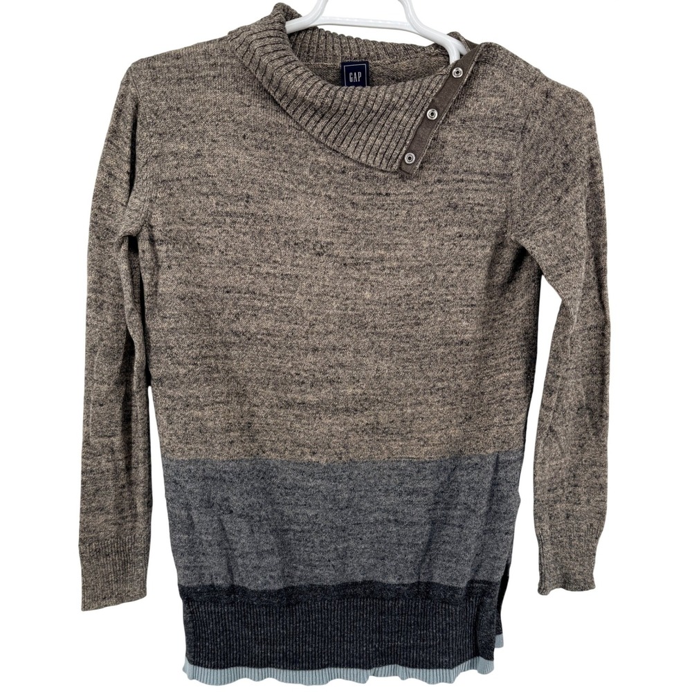 Gap Sweater Women XS‎ Brown Colorblock Button Funnel Neck Marled Knit Pullover